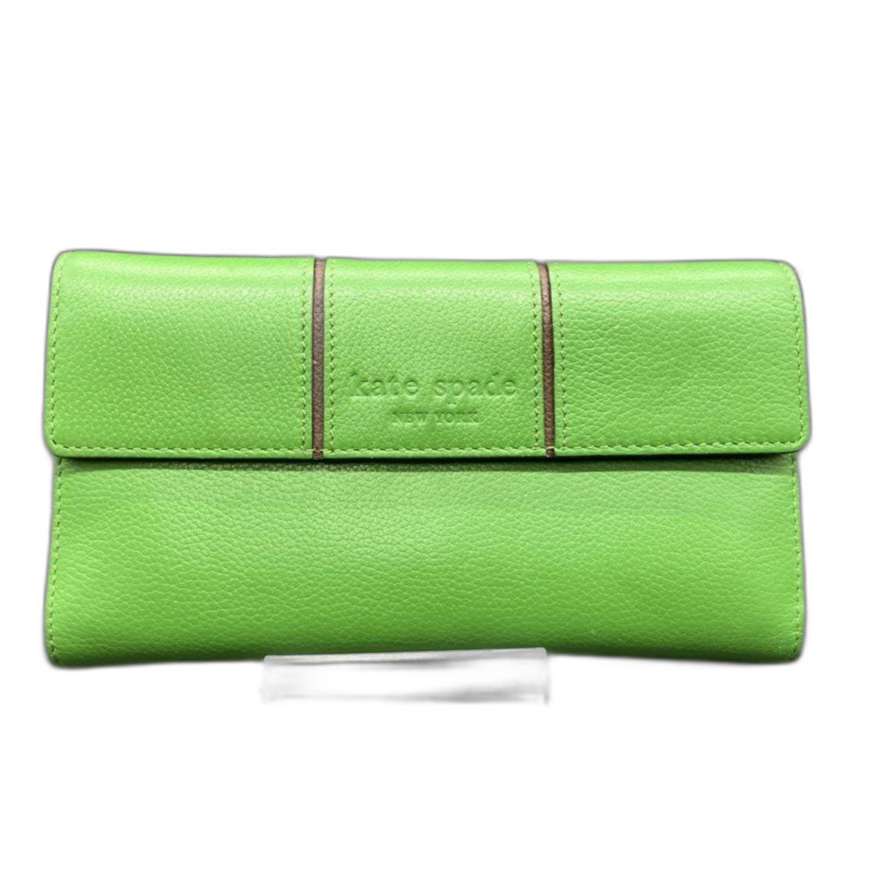 Kate Spade New York Lime Green Pebbled Leather Bifold Wallet Snakeskin Lining